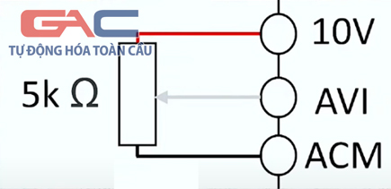 Sơ đồ đấu nối chiết áp vào biến tần VFD-EL