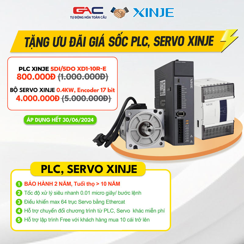 Tặng ưu đãi giá sốc PLC, Servo Xinje