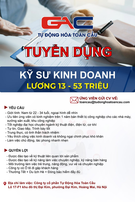 Tuyển dụng kỹ sư kinh doanh Tự Động Hoá Toàn Cầu