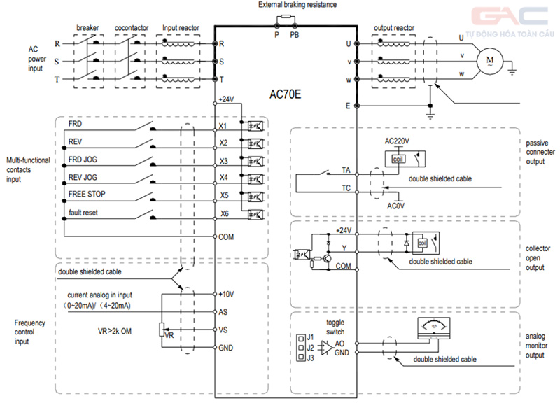 Sơ đồ đấu nối dây điều khiển cho biến tần Veichi AC70E