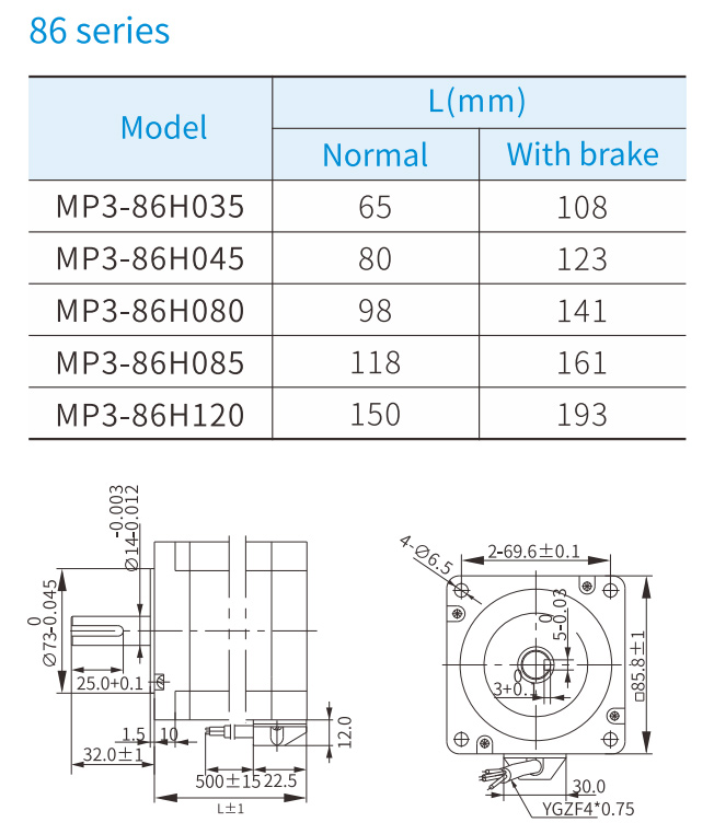 kích thước Bộ động cơ bước Xinje size 86mm 4.5Nm vòng kín điều khiển xung - hướng